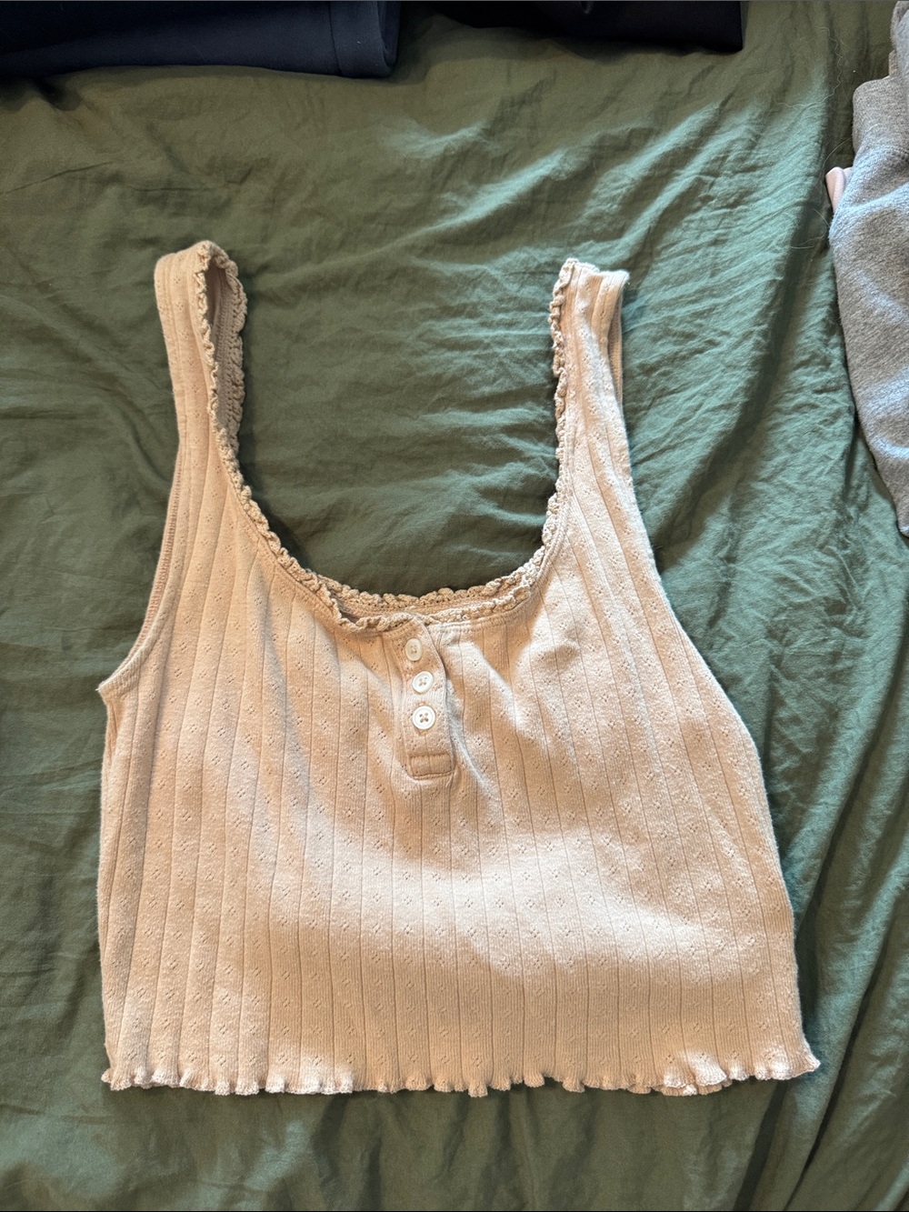 American Eagle Outfitters Cream Ribbed Button Tank